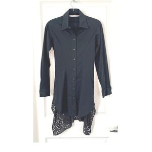 Daniela Corte Black Eyelet Hem Tunic Shirt Dress Button Front Sz 38 / U.S 4-6